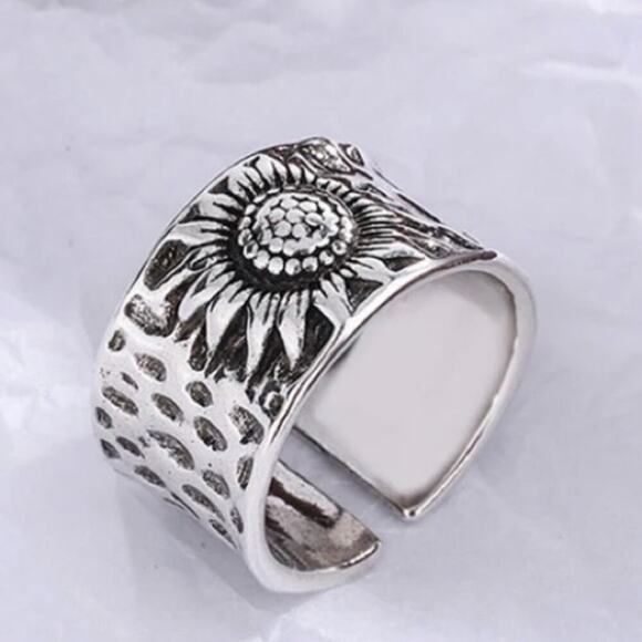 Sterling Silver Sunflower Adjustable Resizable Band Minimalist Ri… - Picture 3 of 5